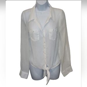L.E.I. Sheer Tie Front Button Down Top
